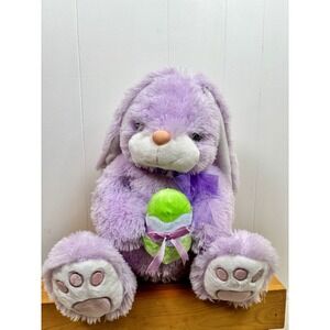 Y2K Easter Bunny Rabbit Purple White Large Big 23" Plush Stuffed‎ Egg Bow EUC